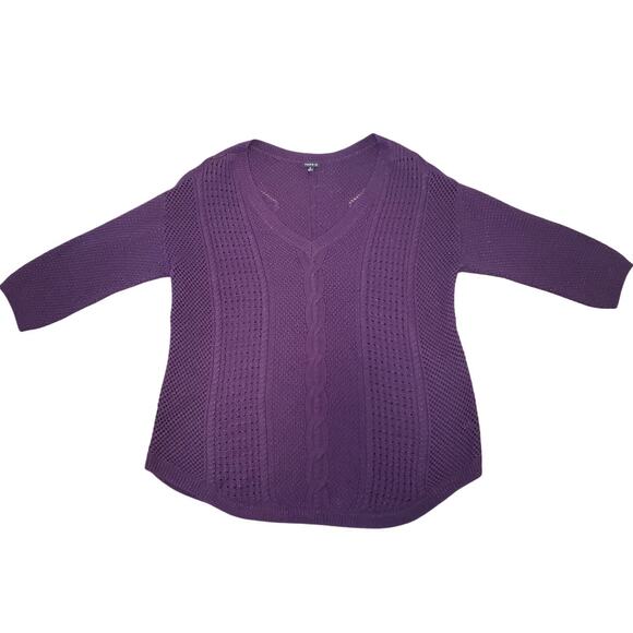 Torrid Lurex Pointell Wool Metallic Purple Cable Knit Tunic Sweater 2XL 18/20 - Picture 3 of 13